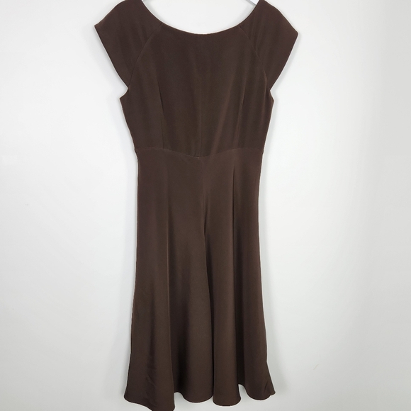 J. Crew 100% Silk V-Neck Brown Bias Cut Size 12 Lined Dress - Picture 8 of 8
